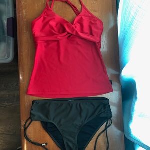 Seafolly Twist Tankini Top Criss Cross Adjustable Red Brown Bikini Ruched Bottom